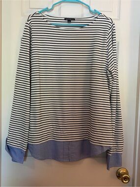 J. Crew Mercantile Striped Layered Hem Long Sleeve Top - SZ L